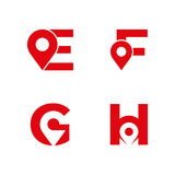 Fototapeta Kuchnia - Letter E F G H logo with location icon. E F G H pointer logo template, gps logo initials