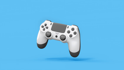 Poster - Realistic white video game joysticks or gamepads on blue background