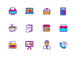 Wall Mural - set of office icons in colorful design on a white background