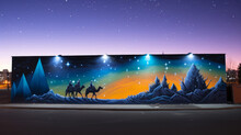 Vibrant Mural Picturing The Three Wise Men On Their Journey Following The Stars