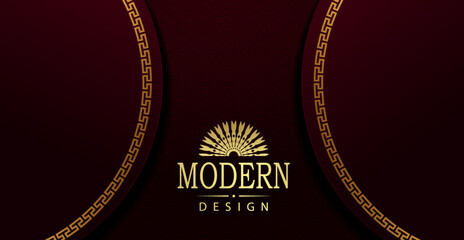 Wall Mural - Burgundy texture background, round frame with gold border.