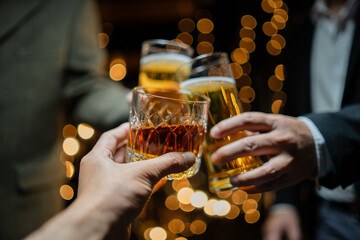 Wall Mural - Barman pouring whiskey whiskey glass..