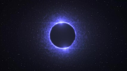 Wall Mural - Looping Solar Eclipse With Radiant Beams Of Light Against Star-filled Sky Portal. abstract