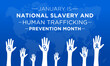 National Slavery and Human Trafficking Prevention Month is observed every year on january. Vector illustration on the theme of National Human Trafficking Awareness Month. Template for banner design.