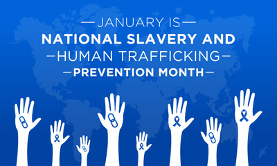 Wall Mural - National Slavery and Human Trafficking Prevention Month is observed every year on january. Vector illustration on the theme of National Human Trafficking Awareness Month. Template for banner design.