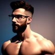 Portrait of Shirtless Muscle Guy with Glasses Illustration