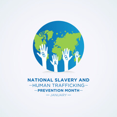 Wall Mural - National Slavery and Human Trafficking Prevention Month is observed every year on january. Vector illustration on the theme of National Human Trafficking Awareness Month. Template for banner design.