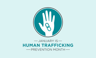 Sticker - National Slavery and Human Trafficking Prevention Month is observed every year on january. Vector illustration on the theme of National Human Trafficking Awareness Month. Template for banner design.