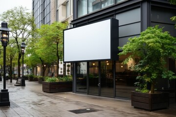 Empty display on a facade of a business inside the building. Template for testing a logo or a sign next to a wall