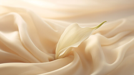 Canvas Print - soft light cream shade of silk fabric with which a very beautiful petal of the same color merges, the image conveys lightness and tenderness