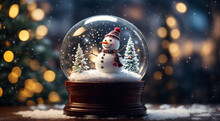 A Snowman Within A Glass Christmas Globe Is Surrounded By A Snowfall