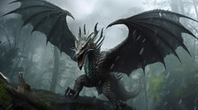 Fierce Fantasy Black Winged Dragon. Fierce Fantasy Black Dragon Digital Illustration Generative AI.