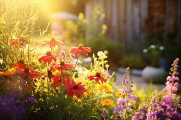 Wall Mural - beautiful garden with flowers