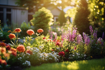 Wall Mural - Beautiful garden with flowers