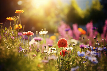 Wall Mural - beautiful garden with flowers