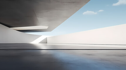 Wall Mural - 3d render of abstract futuristic architecture with empty concrete floor