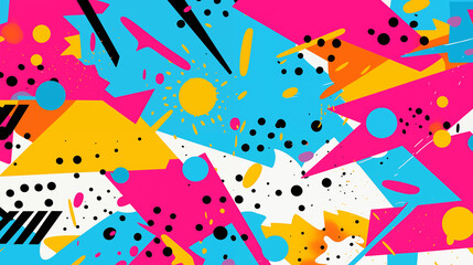 Abstract pop art color paint splash pattern background. Geometric design of trendy Memphis 80s-90s style. Abstract colorful funky background. Background texture with funky vibes. 