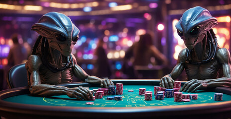 Two aliens are playing in the casino