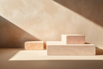 Wall Mural - Peach Fuzz Stone podium for display product. Background for cosmetic product branding, identity and packaging