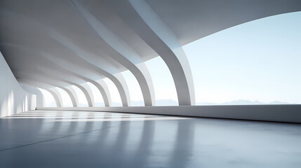 Wall Mural - 3d render of abstract futuristic architecture with empty concrete floor