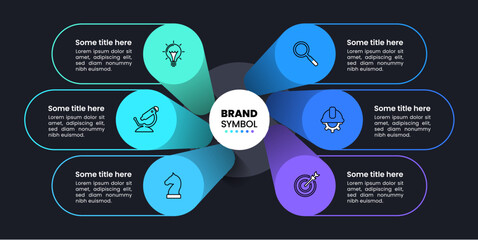 Infographic template. 3d columns with 6 steps in dark style