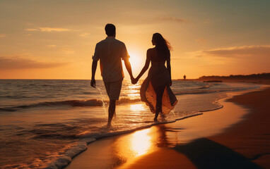 young indian couple enjoying at sea beach