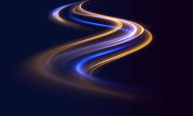Poster - Abstract long exposure dynamic speed light trails background. Car road silhouette with light and motion effect. Sport car is made of polygons, lines and connected dots. 