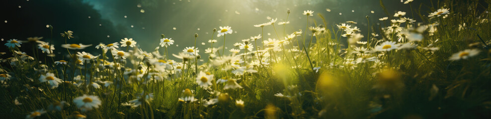 Wall Mural - blooming flower field with white flowers