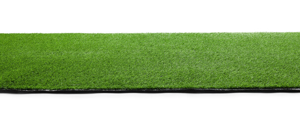 Wall Mural - Green artificial grass surface isolated on white