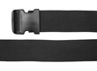 Black synthetic nylon fastening belt, strap isolated on white, top view