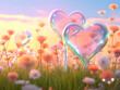 Cute rainbow hearts in a fairy landscape - Love background design