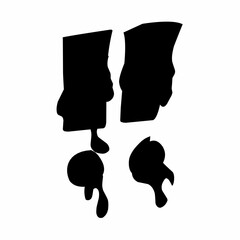 Silhouette of two exclamation marks. Sign design on white background. Image of melting liquid