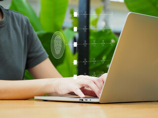 Wall Mural - digital fingerprint scanning, security from internet technology data theft attacks development of a 