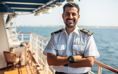 young indian cargo ship captain standing on ship