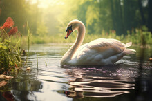 Beautiful White Swan In The Lake