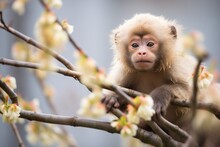 Capuchin Monkey In A Flowering Tree