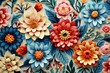 Floral embroidery on a material. Fabric background with colorful embroidered flowers. Generative AI