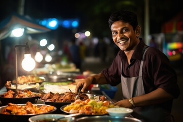 indian street food stall owner giving happy expression