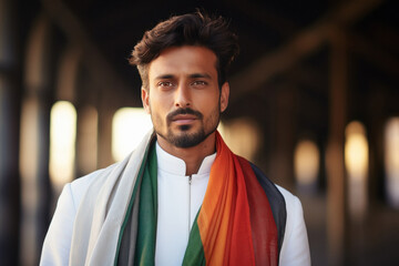 Poster - young indian man wearing traditional white kurta