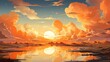Beautiful Bright Orange Yellow Cloudy Sky, Background Banner HD, Illustrations , Cartoon style