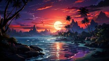 Beautiful Nightscscape Milky Way Rising Kudat, Background Banner HD, Illustrations , Cartoon Style