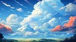 Blue Sky Clouds Sun Light Background, Background Banner HD, Illustrations , Cartoon style