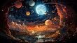 Book Universe Opened Magic Planets Galaxies, Background Banner HD, Illustrations , Cartoon style