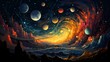 Book Universe Opened Magic Planets Galaxies, Background Banner HD, Illustrations , Cartoon style