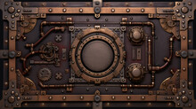 Steampunk Iron Background With Borders And Rivets.