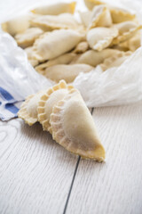 Sticker - Raw dumplings with filling inside, Ukrainian cuisine.