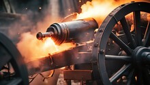 Medieval Cannon Blast Shot With Ambers And Explosion Animation