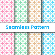 Set Of Seamless Patterns With Quatrefoil And Stripes In Purple, Indigo, Amber, Perfect For Wallpapers, Pattern Fill, Background, Textile, Birthday And Wedding Cards