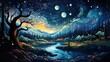 Dark Blue Starry Night Sky Big, Background Banner HD, Illustrations , Cartoon style