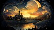 Islamic Moon Sky On Dark Blue, Background Banner HD, Illustrations , Cartoon style